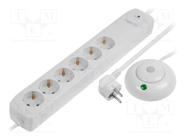 Plug socket strip: protective; Sockets: 6; 230VAC; 16A; 1.4m; IP20