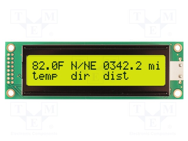 Display: LCD; alphanumeric; STN Positive; 20x2/2x20; yellow-green