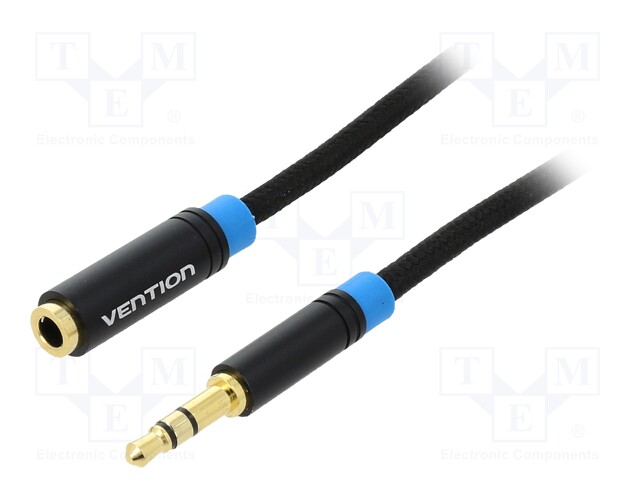 Cable; Jack 3.5mm 3pin socket,Jack 3.5mm 3pin plug; 2m; black