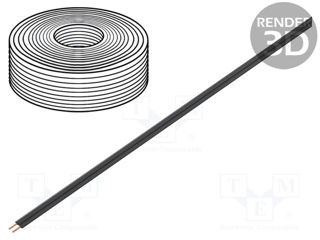 Wire: ribbon; stranded; 2x0,14mm2; black; 5m