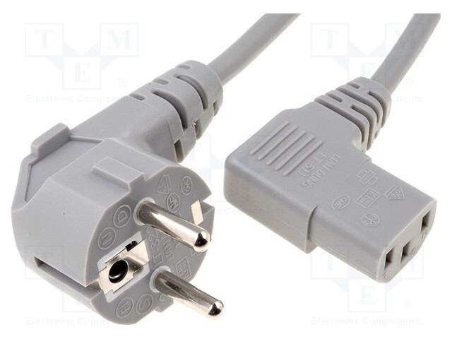 Cable; CEE 7/7 (E/F) plug angled,IEC C13 female 90°; 1.8m; grey