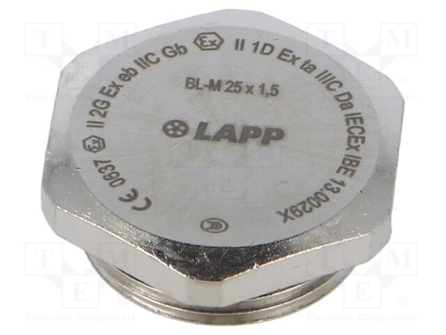 Stopper; M25; 1.5; IP68; Mat: brass; Plating: nickel; with seal; 29mm