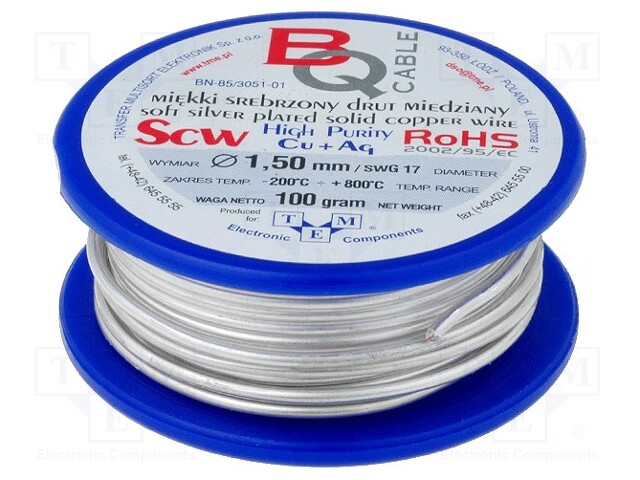 Silver plated copper wires; 1.5mm; 100g; 6m; -200÷800°C