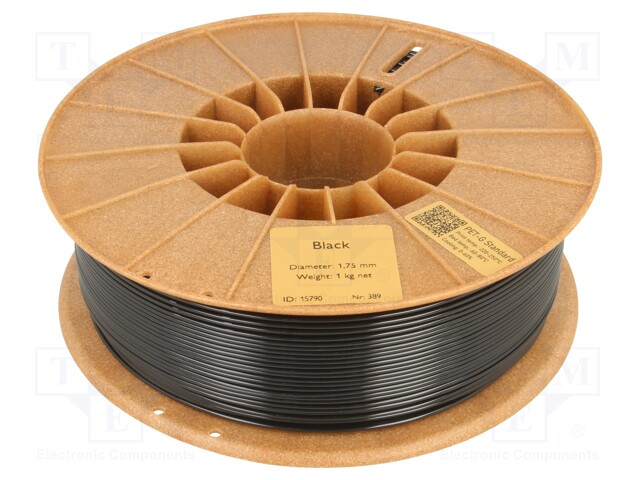 Filament: PET-G; 1.75mm; black; 220÷250°C; 1kg; Table temp: 60÷80°C