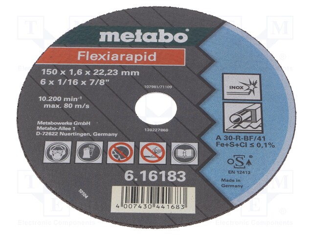 Cutting wheel; Ø: 150mm; Øhole: 22.2mm; Disc thick: 1.6mm
