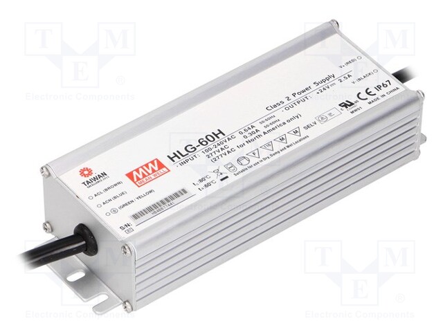 Power supply: switched-mode; LED; 60W; 15VDC; 4A; 90÷305VAC; IP67