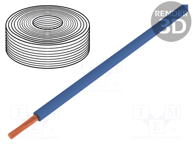 Wire; stranded; Cu; 0.25mm2; PVC; blue; 100V; 50m; Class: 5; 1x0.25mm2