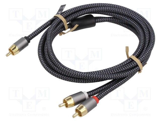 Cable; RCA plug,RCA plug x2; 2m; Plating: gold-plated; black-gray