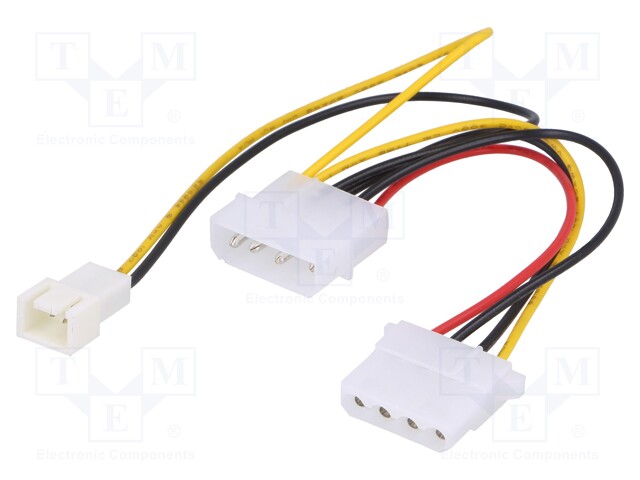 Cable: mains; 12V 3pin male x2,Molex male,Molex female; 0.15m