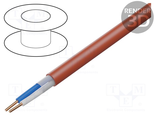 Wire; HTKSH; solid; Cu; 1x2x0,8mm2; LSZH; red; 5.9mm; 0.8mm2; 225V