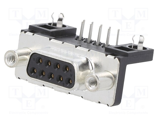 D Sub Connector, DB9, Standard, Receptacle, FCI Delta D Series, 9 Contacts, DE, Solder