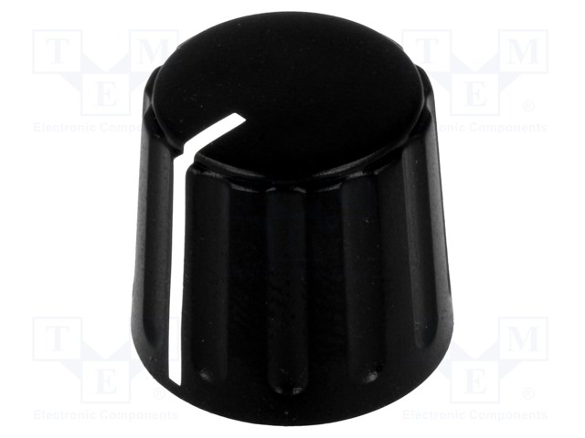 Knob; conical,with pointer; ABS; Shaft d: 6mm; Ø18.5x17.1mm; black