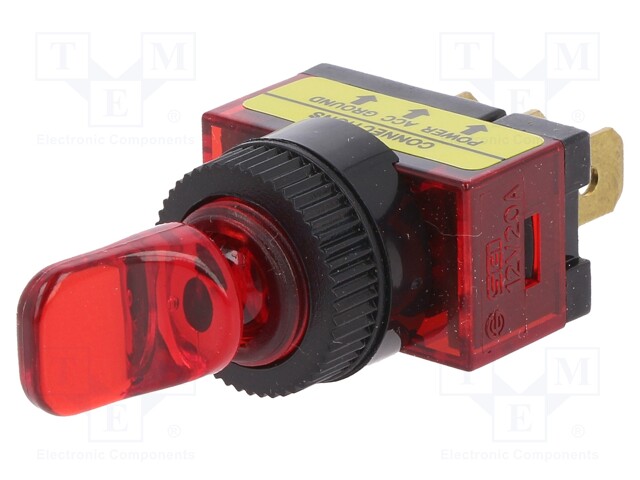 Switch: toggle; Pos: 2; SPST; OFF-ON; 20A/12VDC; Toggle: flat; 50mΩ