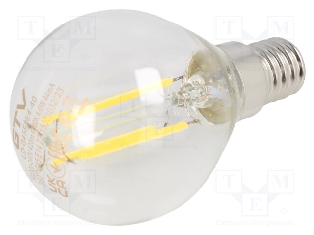 LED lamp; neutral white; E14; 230VAC; 420lm; 4W; 360°; 4000K