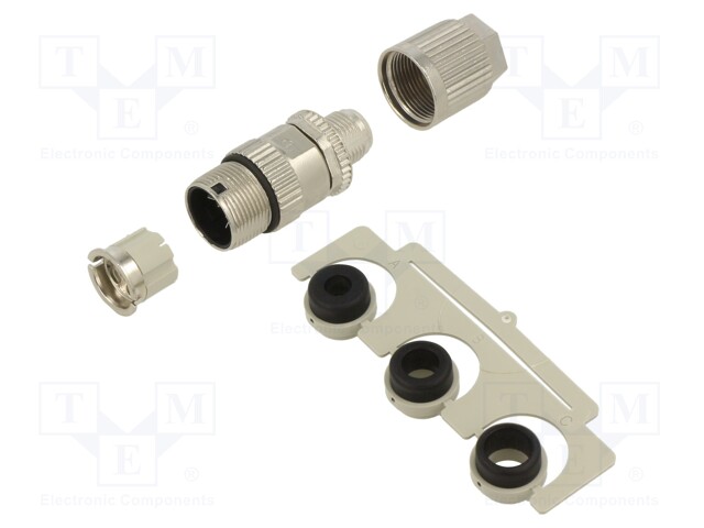 Sensor Connector, IndustrialNet Series, M12, Male, 4 Positions, Crimp Pin, Straight Cable Mount