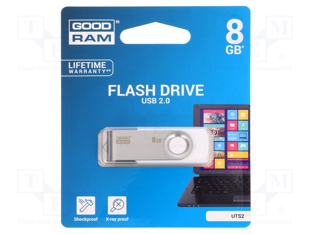 Pendrive; USB 2.0; 8GB; Read: 20MB/s; Write: 5MB/s; Colour: white