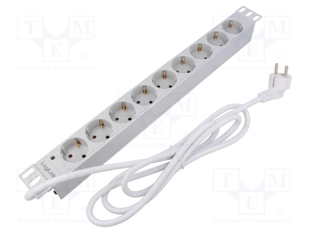 Plug socket strip: supply; Sockets: 9; 230VAC; 16A; light grey; 2m