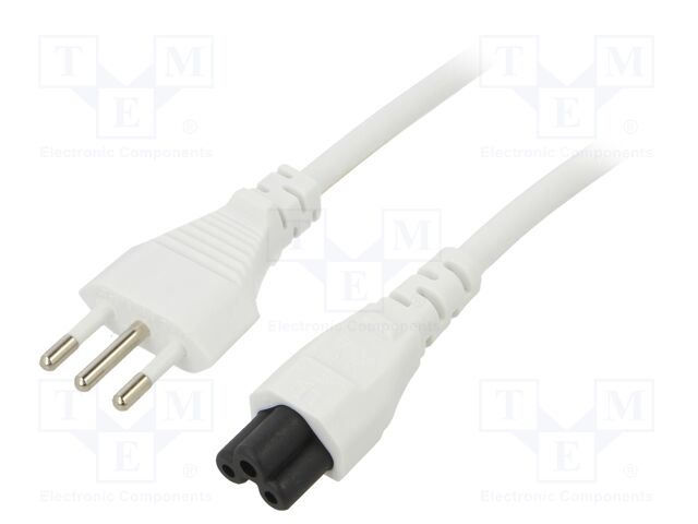 Cable; CEI 23-50 (L) plug,IEC C5 female; PVC; 1m; 3G0,75mm2; 10A