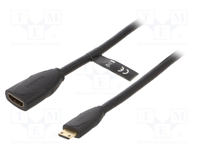 Cable; HDMI 1.4; HDMI socket,mini HDMI plug; 1m; black; 30AWG