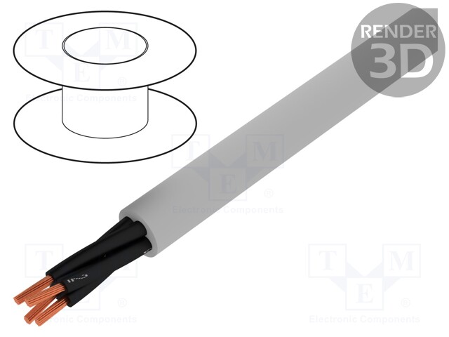 Wire; stranded; Cu; JZ-500; 4x2,5mm2; unshielded; grey; PVC