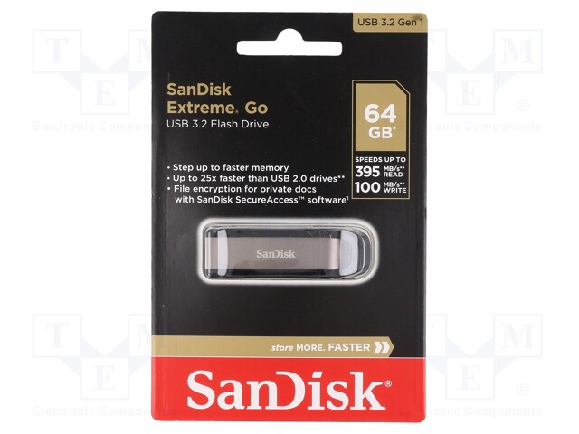 Pendrive; USB 3.2; 64GB; USB A; Extreme GO; Colour: black,silver