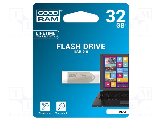 Pendrive; USB 2.0; 32GB; Read: 20MB/s; Write: 5MB/s; Colour: silver