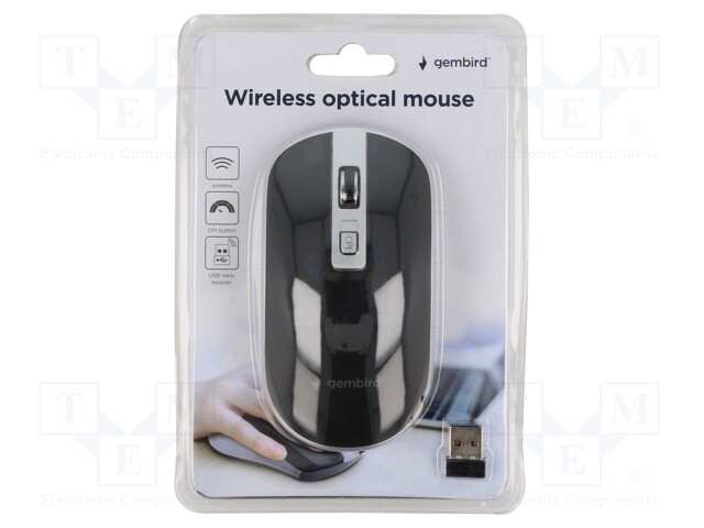 Optical mouse; black,silver; USB A; wireless; No.of butt: 4; 10m