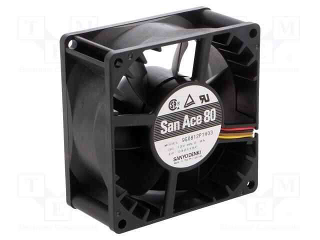 Axial Fan, 12 V, DC, 80 mm, 38 mm, 80.5 cu.ft/min, 2.26 m³/min