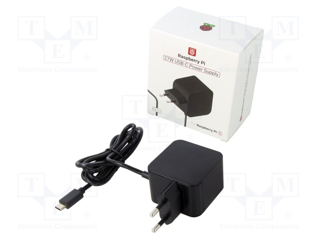 Power supply; Raspberry Pi 5; SC1111,SC1112; 1.2m; black; 5A; 27W