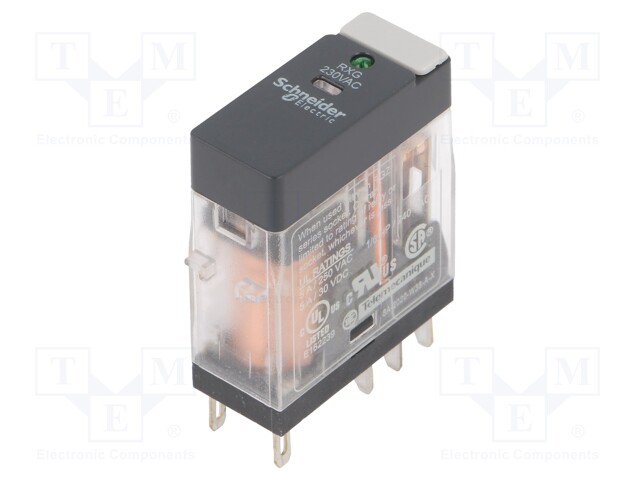 Power Relay, DPDT, 230 VAC, 5 A, Zelio RXG Series, Socket