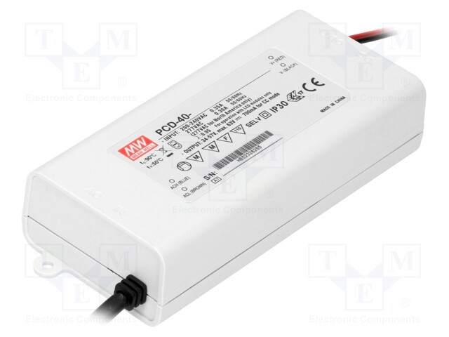 Power supply: switched-mode; LED; 40.6W; 17÷29VDC; 1400mA; IP42