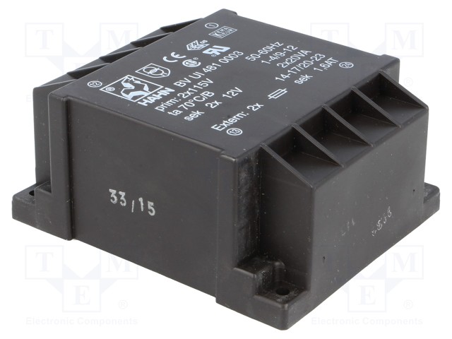 Transformer: encapsulated; 40VA; 115/115VAC; 12V; 12V; 1666mA; 780g