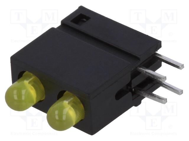 LED; in housing; yellow; 3mm; No.of diodes: 2; 20mA; 40°; 2.1V; 25mcd