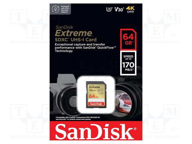 Memory card; Extreme; SDXC; 64GB; R: 170MB/s; W: 80MB/s; Ultra HD 4K