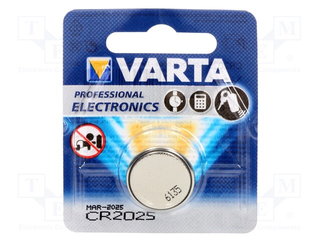 Battery: lithium; 3V; CR2025,coin; Batt.no: 1; Ø20x2.5mm