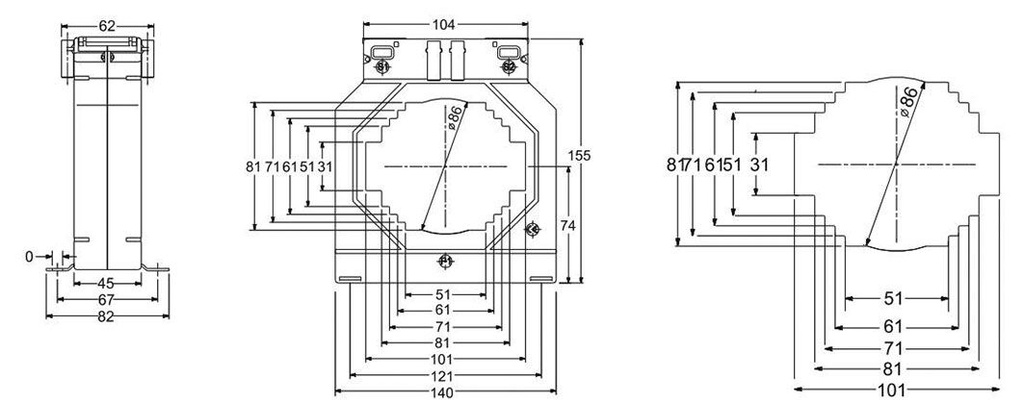 Current transformer; Iout: 5A; Iin: 2.5kA; Ø: 86mm; Cutout: 60x70mm