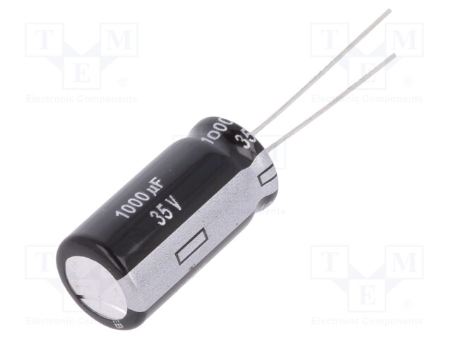 Capacitor: electrolytic; THT; 1000uF; 35VDC; Ø12.5x25mm; Pitch: 5mm