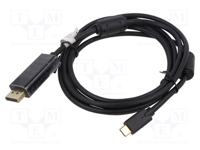 Adapter; DisplayPort plug,USB C plug; nickel plated; 2m; black