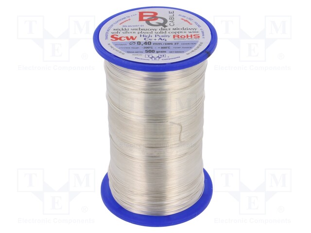 Silver plated copper wires; 0.4mm; 500g; 443m; -200÷800°C
