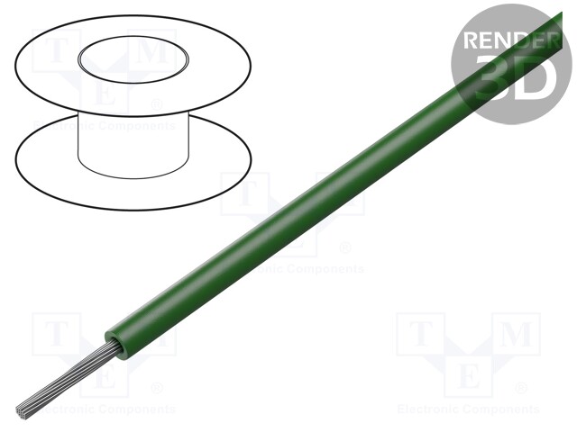 Wire; stranded; Cu; 22AWG; PTFE; dark green; 305m