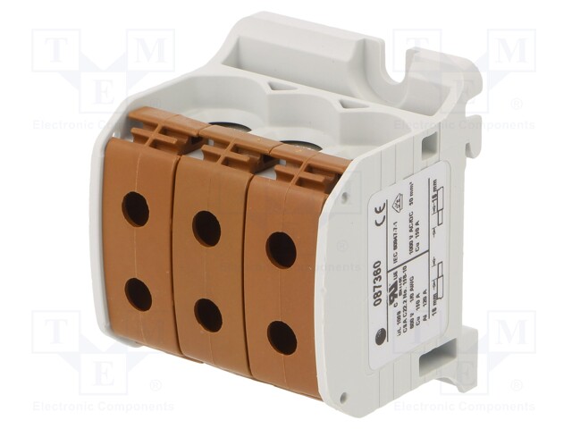 Splice terminal: rail; STB; 50mm2; ways: 1; terminals: 6; brown; TS35