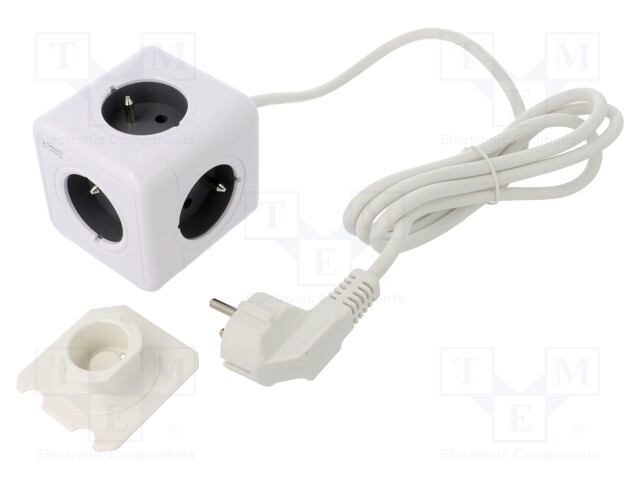 Extension lead; Sockets: 5; white; 3m; 16A; white