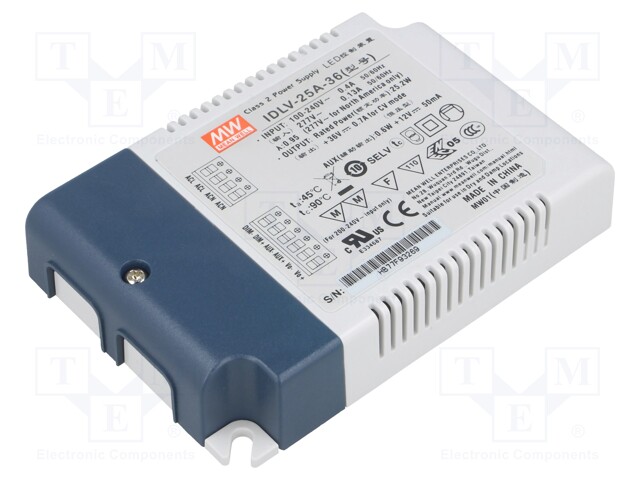 Power supply: switched-mode; LED; 25.2W; 36VDC; 0.7A; 90÷295VAC