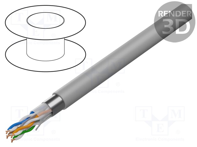 Wire; F/UTP; 6; stranded; CCA; 4x2x24AWG; PVC; grey; 100m; Cablexpert