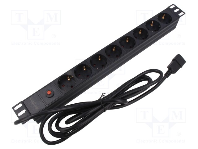 Plug socket strip: protective; Sockets: 8; 230VAC; 10A; black; 3m