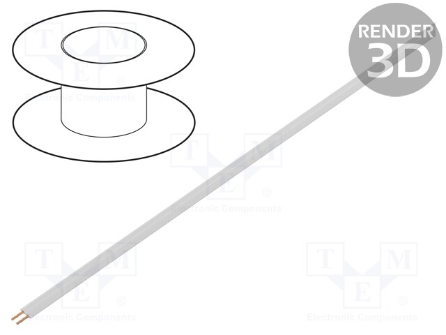 Wire: ribbon; stranded; 2x0,14mm2; white; 100m