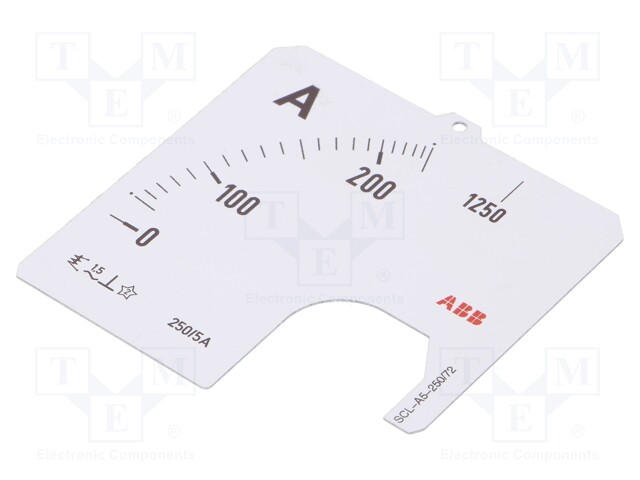 Scale; for analogue ammeter; I AC: 0÷250A; 72x72mm; Features: 78°