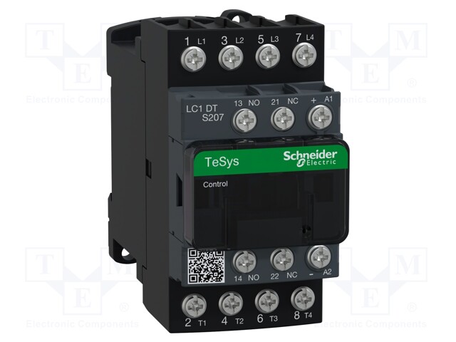 Relay Contactor, TeSys D Series, 4PST-NO, 4P, 9 A at 440 VAC