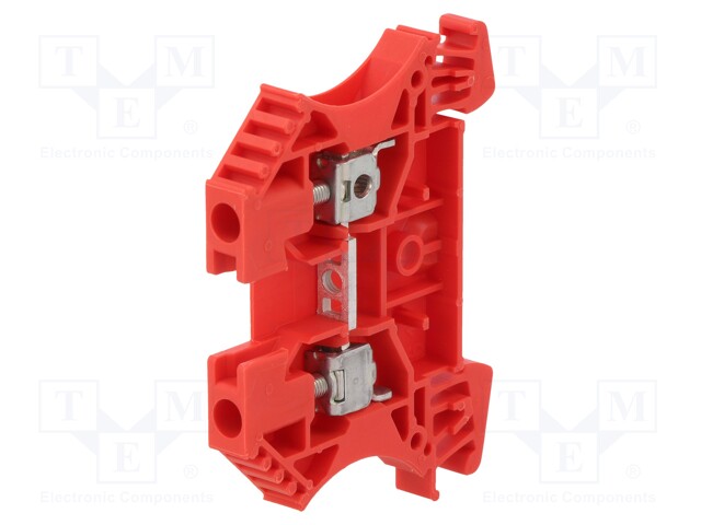 Splice terminal: rail; 4mm2; ways: 1; terminals: 2; red; Width: 6.1mm