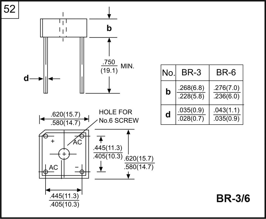 Bridge rectifier: single-phase; Urmax: 600V; If: 3A; Ifsm: 50A; BR-3